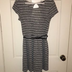 Gray and White Belted Dress